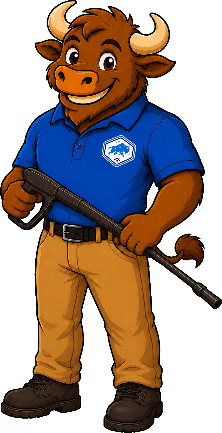 Benny, the Buffalo Pressure Washing mascot