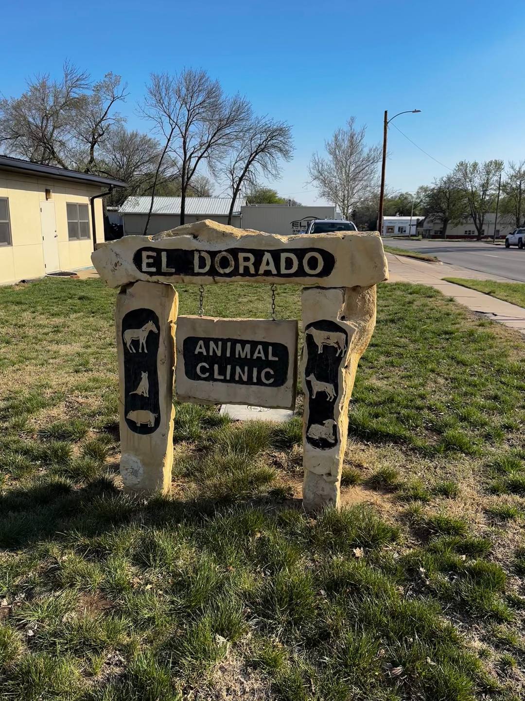 Stone sign after pressure washing, El Dorado, KS