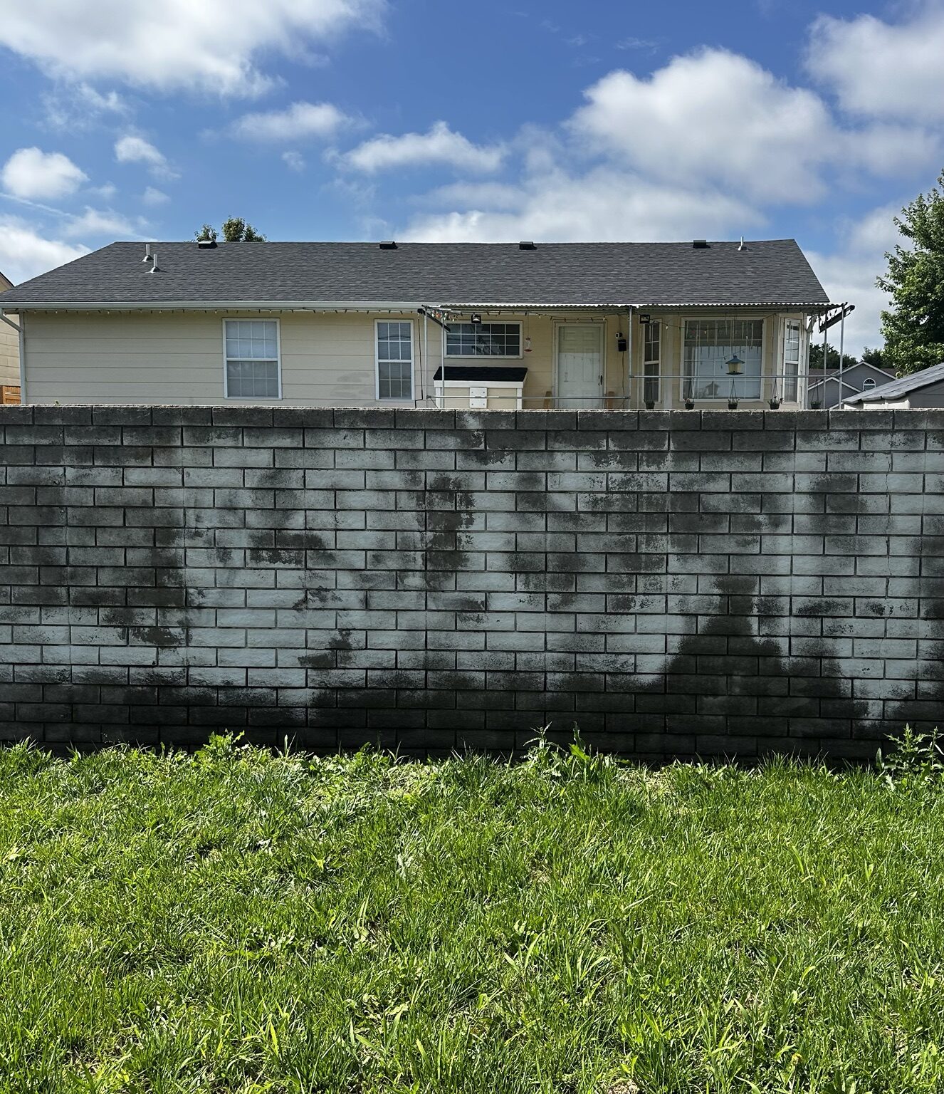 Concrete block wall after graffiti removal